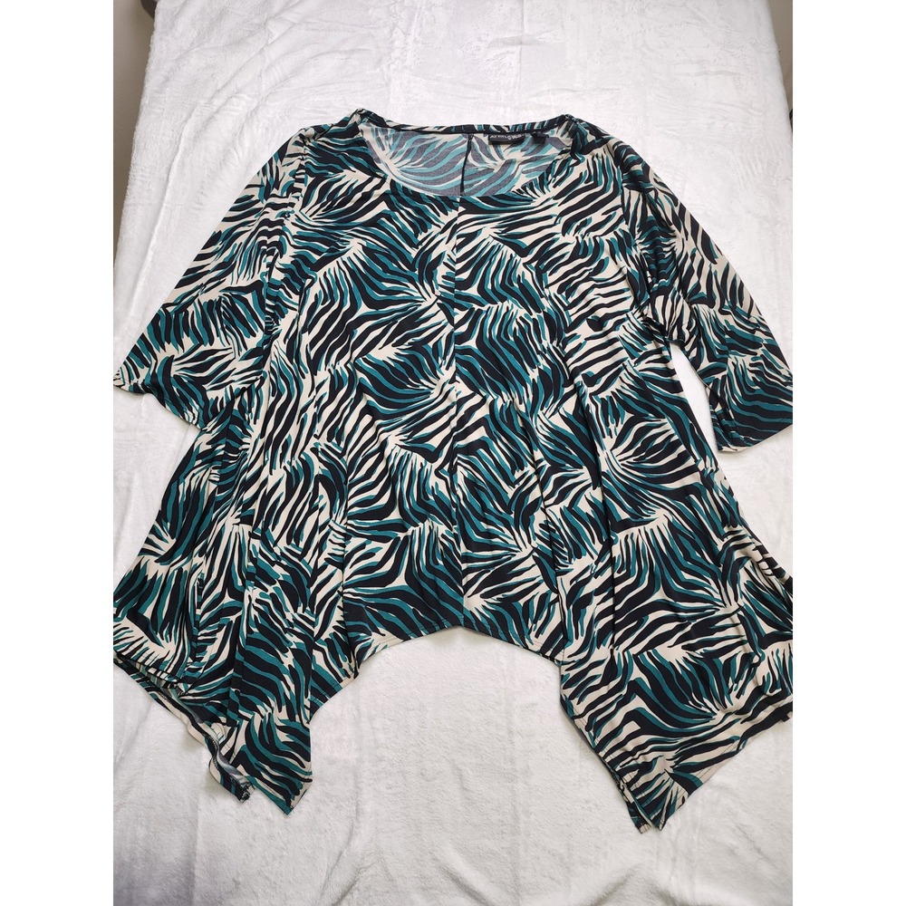 Attitudes by Renee Tunic Women 2XLP Teal Zebra Sharkbite Hem Abstract